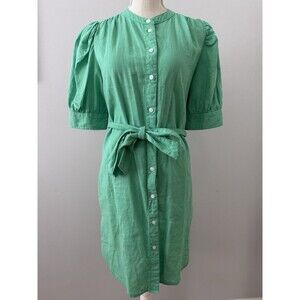 GAP Jamaica Green Shirt Puff Sleeve Round Neck Linen Cotton Shirt Dress